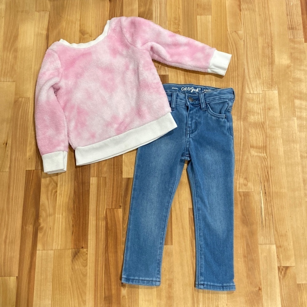 Cat & Jack Pink Sweater/Blue Jeggings Outfit set Size 2T